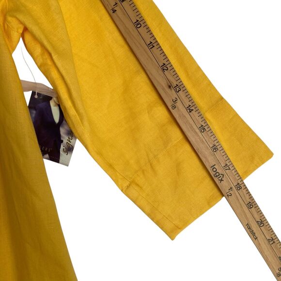 Kim Rogers Linen Shirt Top M Yellow Button Up 3/4 Sleeve Artsy Breathable Travel - Picture 7 of 7